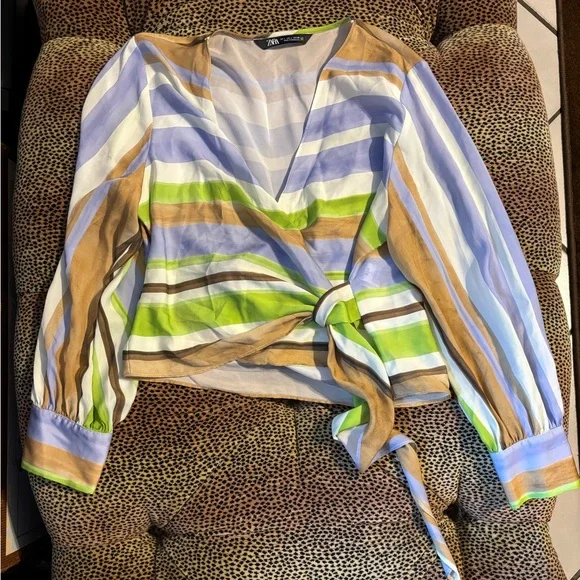 Zara Multicolor Striped Wrap Blouse - Picture 1 of 8